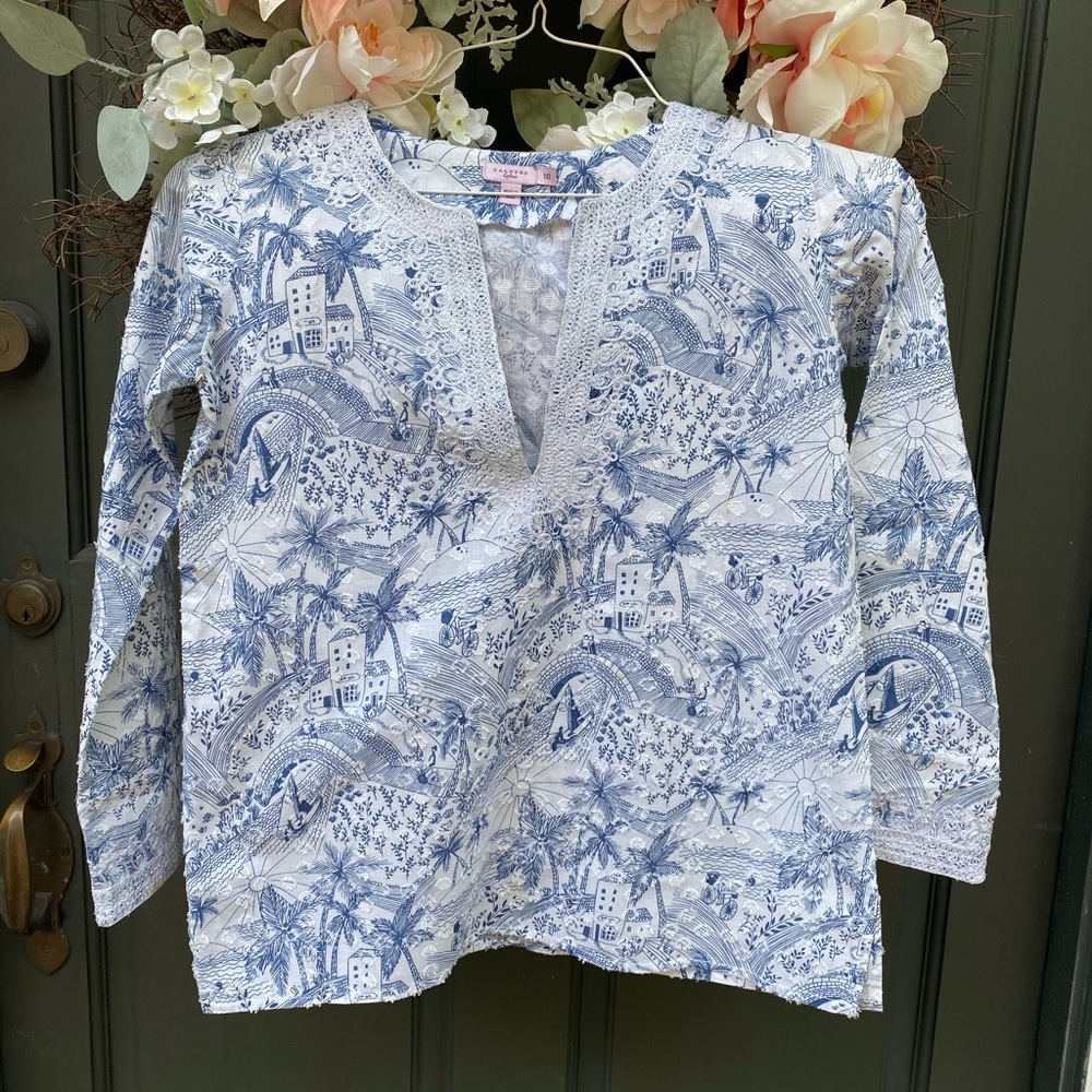 Girls CALYPSO embellished toile print TOP Size 10